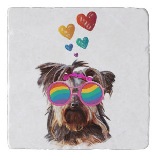 Yorkie Dog with Hearts Valentine's Day Trivet