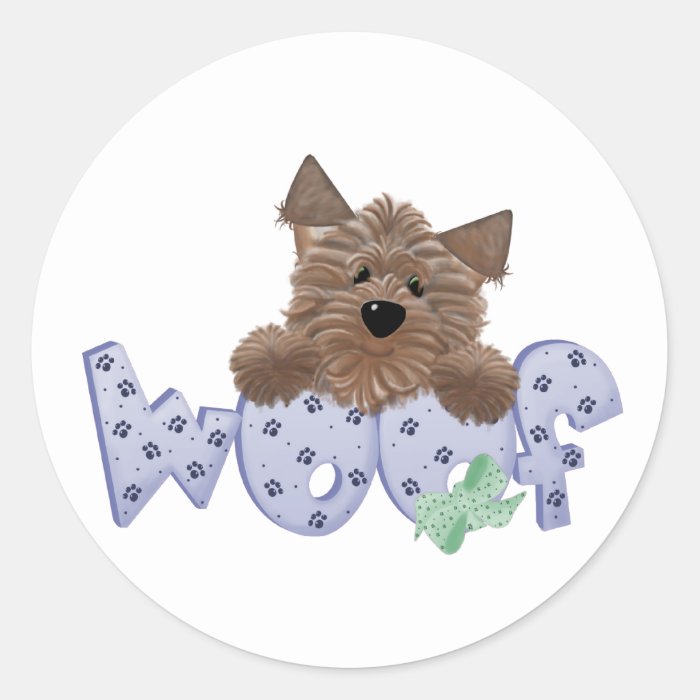 Yorkie Dog Woof (blue) Round Sticker