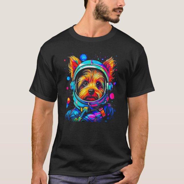 Yorkie Dog Yorkshire Terrier Astronaut in Space T-Shirt (Front)
