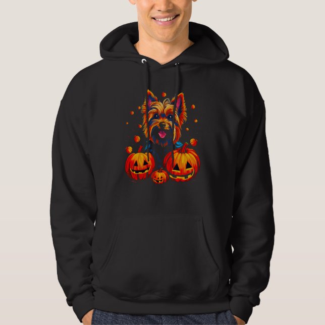 Yorkie Dog Yorkshire Terrier Halloween Pumpkin Hoodie (Front)