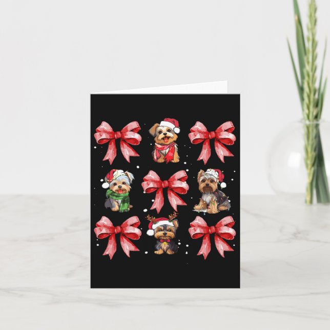 Yorkie Dogs Cute Coquette Bow Christmas Pet Animal Card (Front)