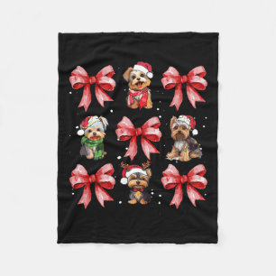 Yorkie Dogs Cute Coquette Bow Christmas Pet Animal Fleece Blanket