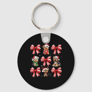 Yorkie Dogs Cute Coquette Bow Christmas Pet Animal Keychain