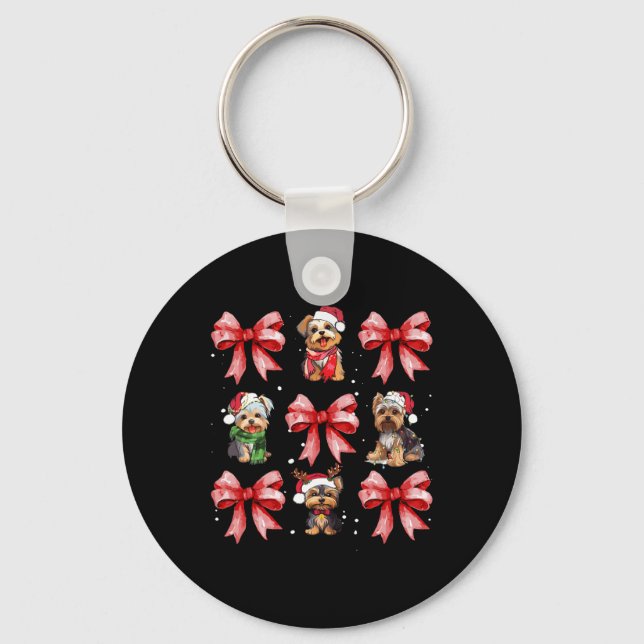 Yorkie Dogs Cute Coquette Bow Christmas Pet Animal Keychain (Front)