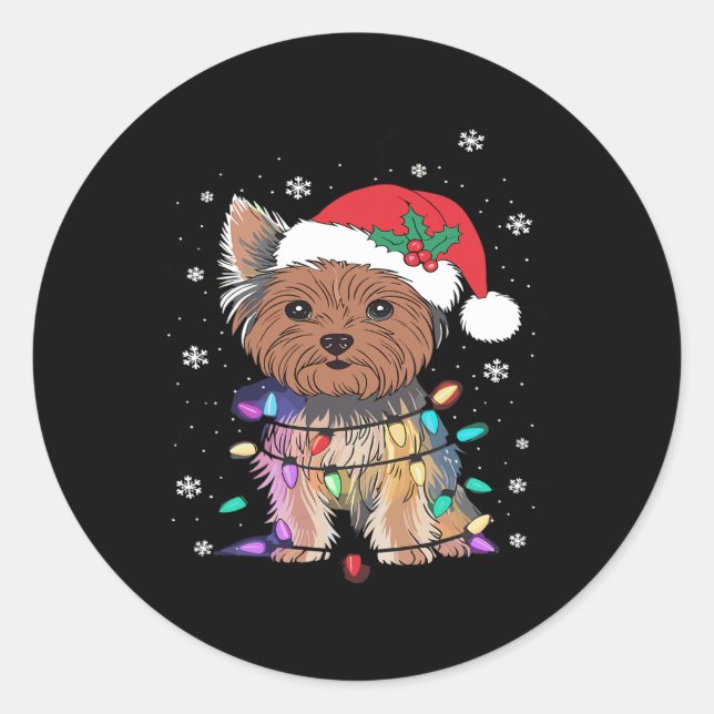 Yorkie Dogs Tree Christmas Sweater Xmas Pet Animal Classic Round Sticker (Front)