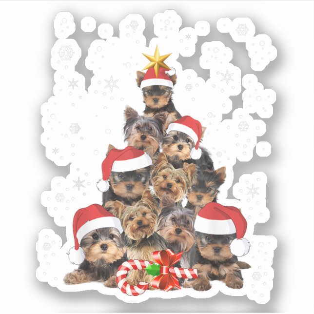 Yorkie Dogs Tree Christmas Sweater Xmas Pet Animal Sticker (Front)