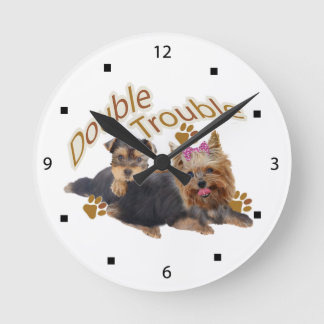 Yorkie Double Trouble Clock