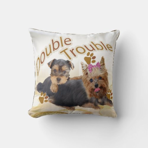 Yorkie Double Trouble Pillow By PetVenturesUSA