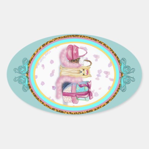 Yorkie Dress Up Fancy Oval Design Oval Sticker