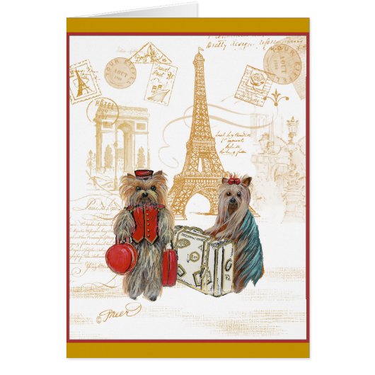 Yorkie Eiffel Tower Paris Cards (Front)