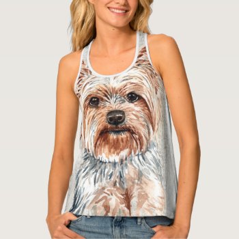 Yorkie Face Watercolor Dog On Wood Art Tank Top by petcherishedangels at Zazzle