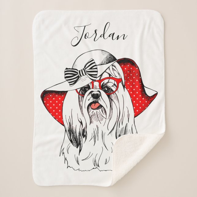 Yorkie Fashion Shoot | Add Your Name Sherpa Blanket (Front)