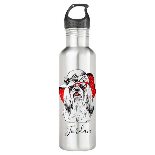 Yorkie Fashion Shoot | Add Your Name Stainless Steel Water Bottle (Front)