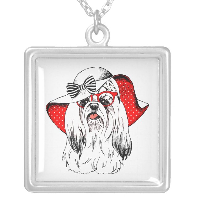 Yorkie Fashion Shoot Silver Plated Necklace (Front)