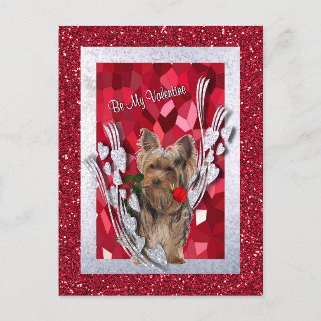 Yorkie Female Puppy Be My Valentine Postcard (Front)