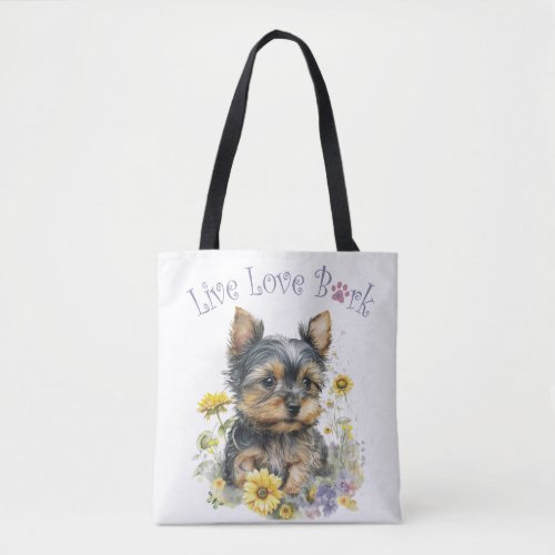 Yorkie Floral Tote Bag