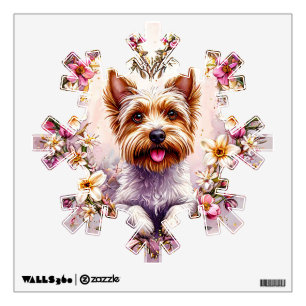 Yorkie Floral Wreath Cute Dog Lover Decor 🐶 Wall Decal