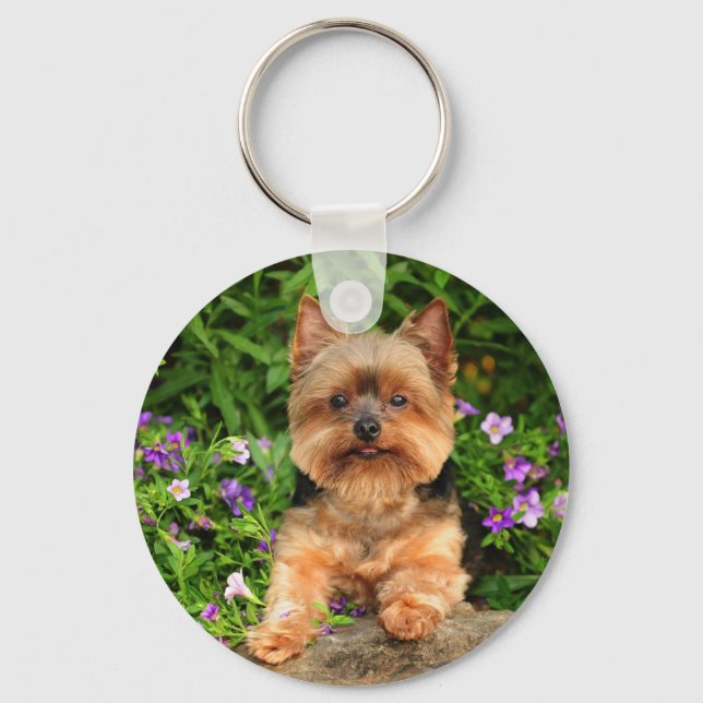 Yorkie flowers keychain (Front)