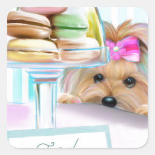 Yorkie French Macarons Square Sticker