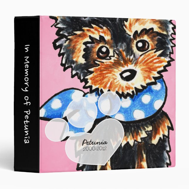 Yorkie Girl Pink Pet Name Keepsake Album Binder (Front/Spine)