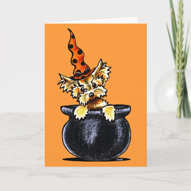 Yorkie Halloween Good Witch Off-Leash Art™ Card (Front)