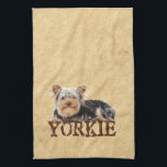Yorkie Hand Towel<br><div class="desc">Adorable dog picture for all who just love these small, lively dogs! A cute Yorkshire terrier resting on top of the text "Yorkie" a design for Yorkie owners and lovers. The perfect gift for any doglover!</div>