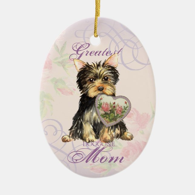 Yorkie Heart Mom Ceramic Ornament (Front)