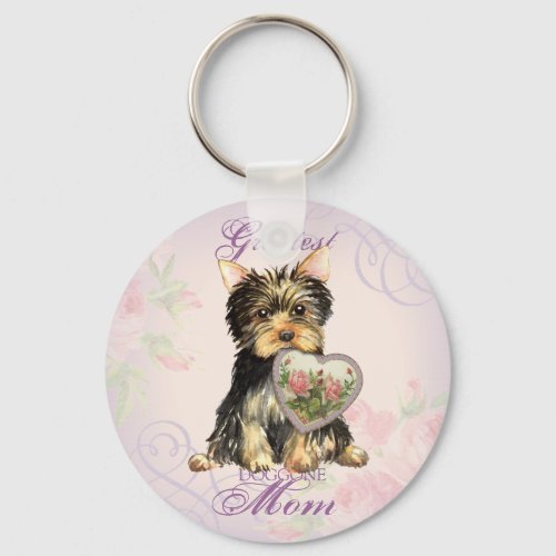 Yorkie Heart Mom Keychain