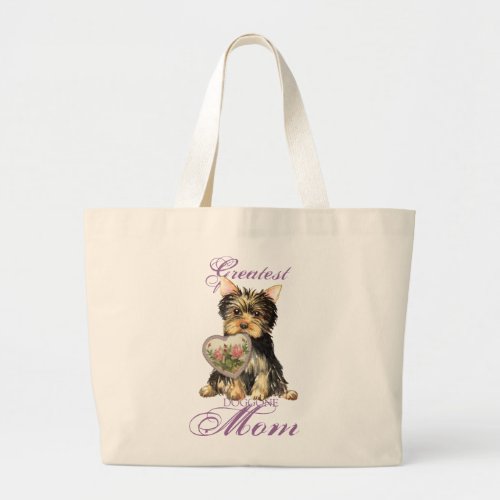 Yorkie Heart Mom Large Tote Bag