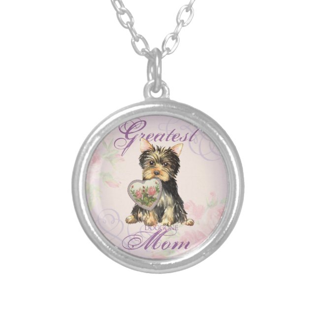 Yorkie Heart Mom Silver Plated Necklace (Front)