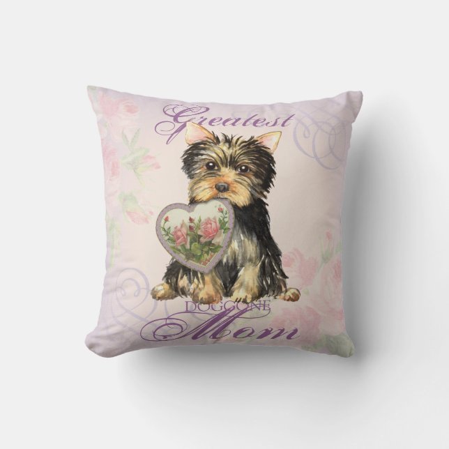 Yorkie Heart Mom Throw Pillow (Front)