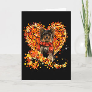 Yorkie Hello Autumn Leaves Heart Fall Thanksgiving Card