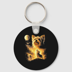 Yorkie Howling to The Moon Dog Lover Fantasy Keychain