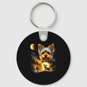 Yorkie howling to the moon vintage 90s funny dog keychain
