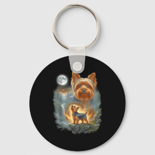 Yorkie howling to the moon vintage funny dog meme  keychain