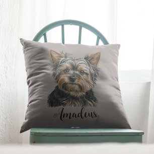 Yorkie Illustration Dog Mom Gift Customizable   Throw Pillow