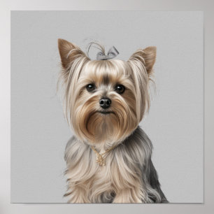 Yorkie Illustration Wall Art for Dog lover Natural