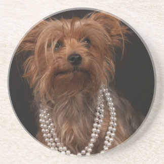 Yorkie in Pearl Necklace Drink Coaster