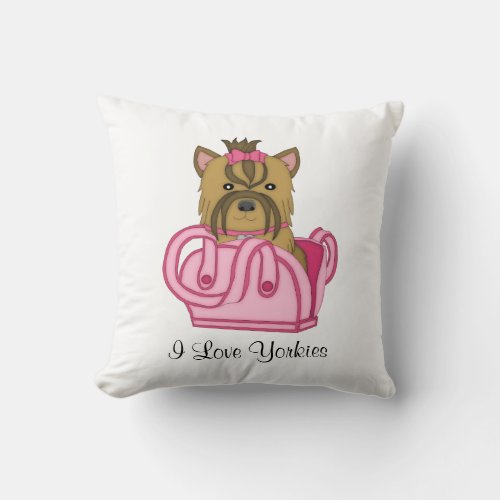 Yorkie in Purse Throw Pillow