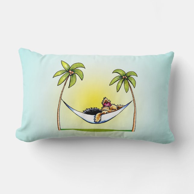 Yorkie Island Princess Off-Leash Art™ Lumbar Pillow (Front)