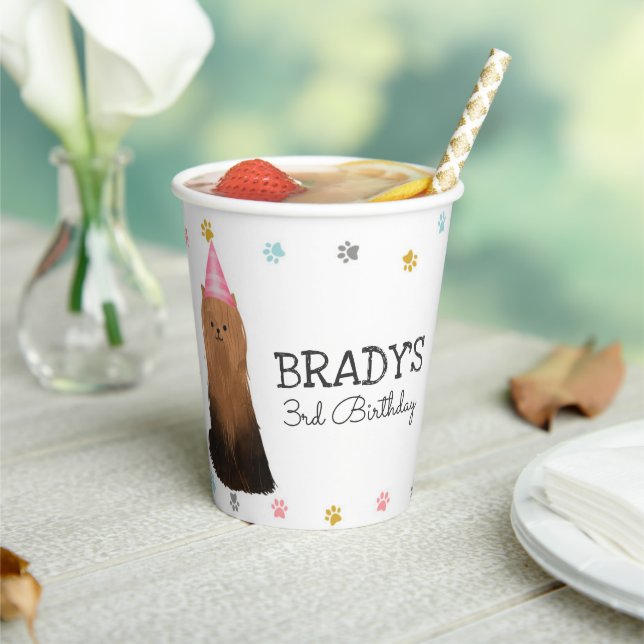 Yorkie Lets Pawty Dog Birthday Party Paper Cup (Insitu)