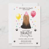 Yorkie Lets Pawty Dog Puppy Birthday Pink Invitation (Front)