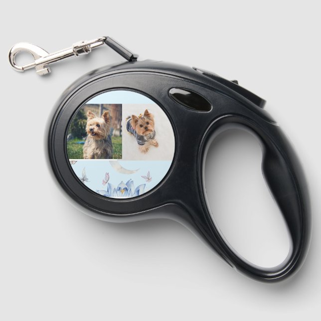 Yorkie Love Retractable Leash, Turquoise Paw Print Pet Leash (Front)