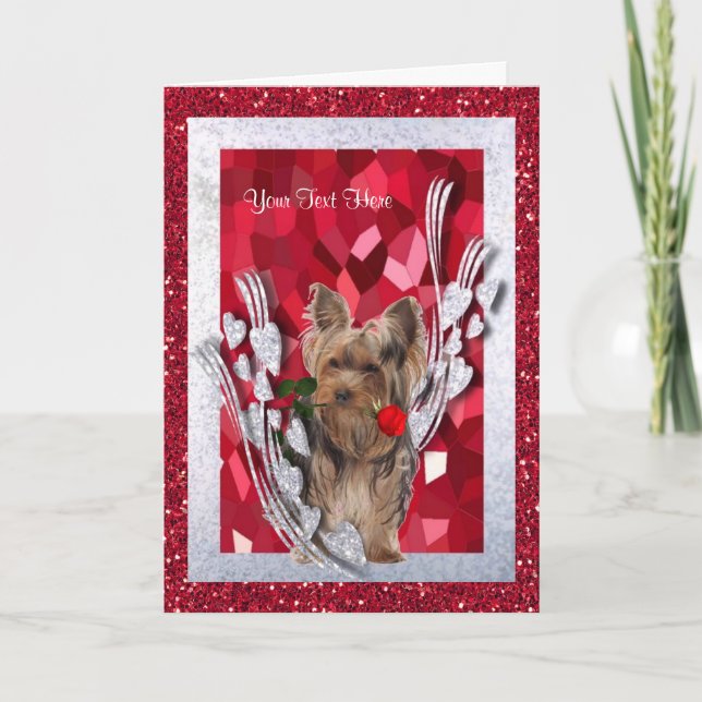 Yorkie Male Puppy Customize It Valentine Card (Front)