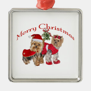 Yorkie Merry Christmas Metal Ornament