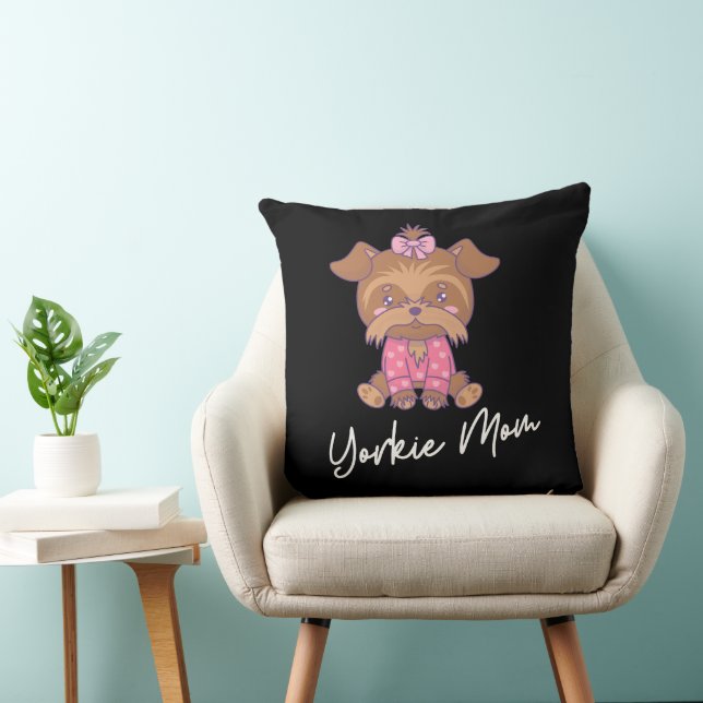 Yorkie Mom 2 20x20 Throw Pillow (Chair)