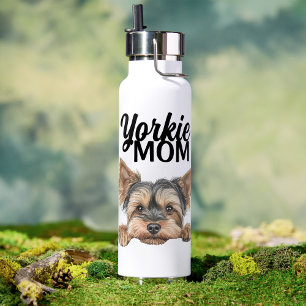 Yorkie Mom Cute Peeking Yorkie Water Bottle