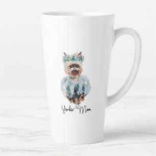 Yorkie Mom Cute Yorkie with Blue Dress Art Latte Mug