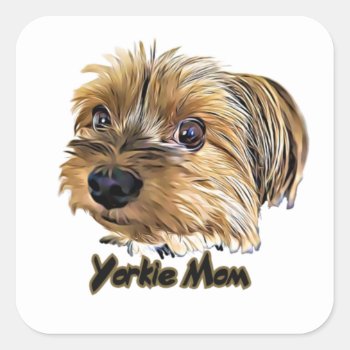Yorkie Mom Cute Yorkshire Terrier Yorkie Face Square Sticker by Differentcorners at Zazzle