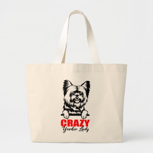 Yorkie Mom Puppy Dog Cartoon Yorkshire Terrier  Large Tote Bag